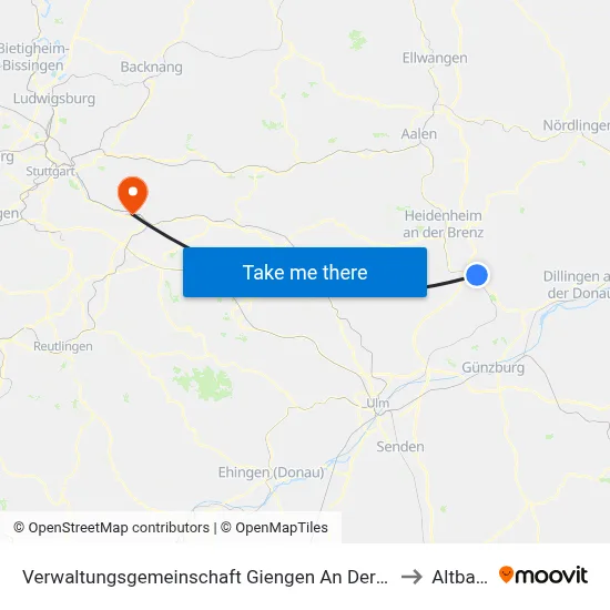 Verwaltungsgemeinschaft Giengen An Der Brenz to Altbach map