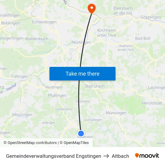 Gemeindeverwaltungsverband Engstingen to Altbach map