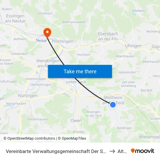 Vereinbarte Verwaltungsgemeinschaft Der Stadt Weilheim An Der Teck to Altbach map