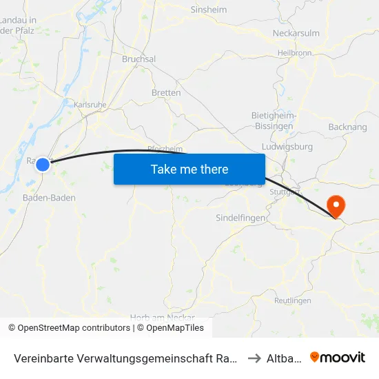 Vereinbarte Verwaltungsgemeinschaft Rastatt to Altbach map
