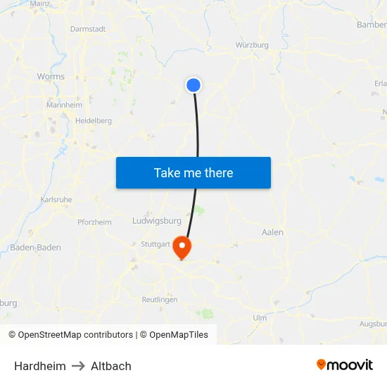Hardheim to Altbach map
