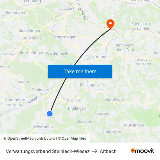 Verwaltungsverband Steinlach-Wiesaz to Altbach map