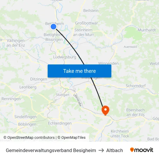 Gemeindeverwaltungsverband Besigheim to Altbach map