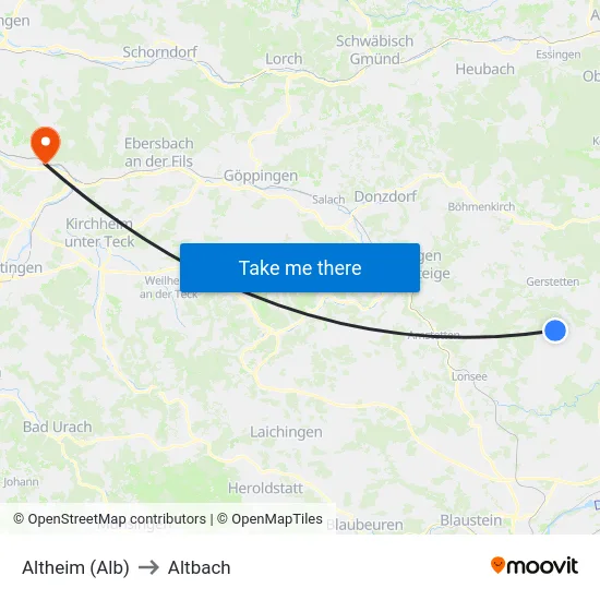 Altheim (Alb) to Altbach map