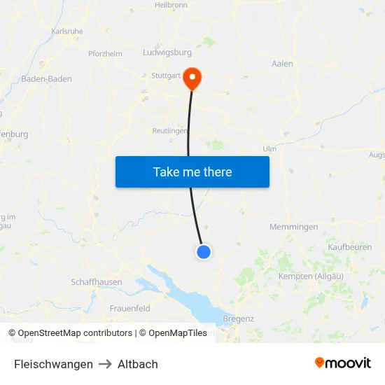 Fleischwangen to Altbach map