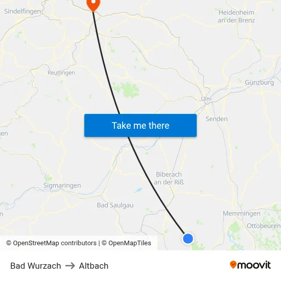 Bad Wurzach to Altbach map