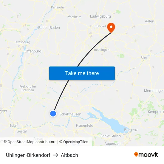 Ühlingen-Birkendorf to Altbach map