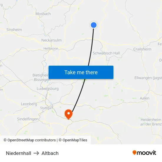 Niedernhall to Altbach map