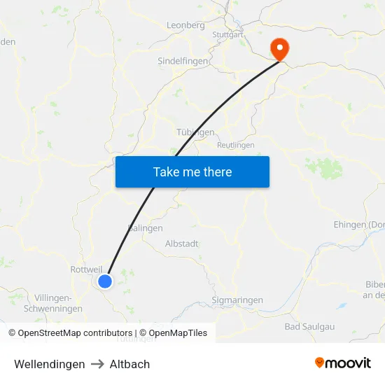 Wellendingen to Altbach map