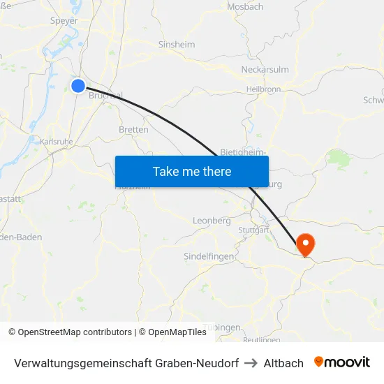 Verwaltungsgemeinschaft Graben-Neudorf to Altbach map