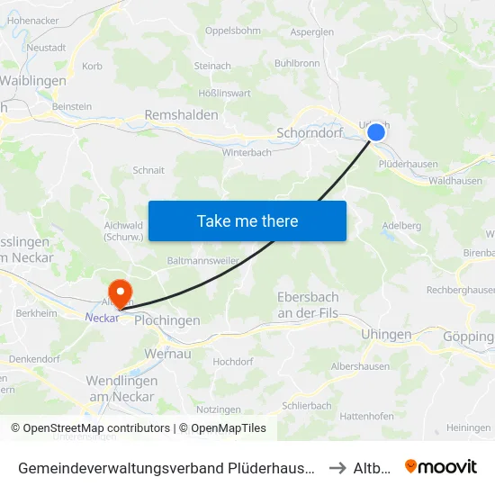 Gemeindeverwaltungsverband Plüderhausen-Urbach to Altbach map