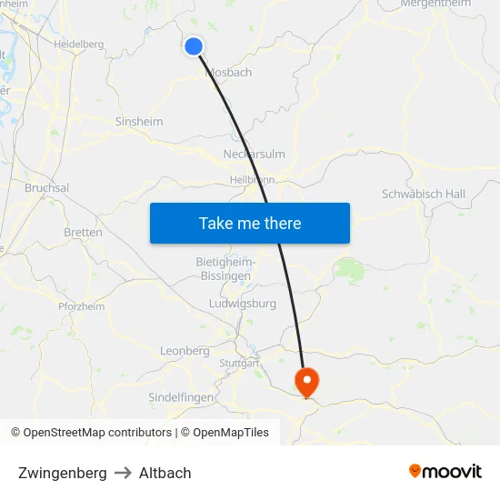 Zwingenberg to Altbach map