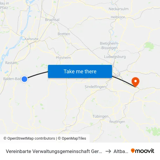Vereinbarte Verwaltungsgemeinschaft Gernsbach to Altbach map