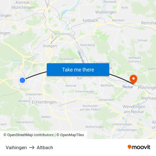 Vaihingen to Altbach map