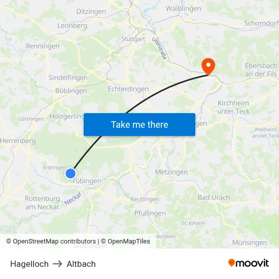 Hagelloch to Altbach map