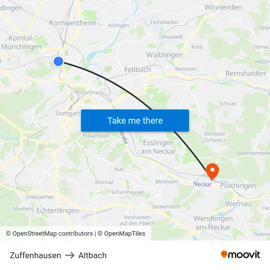 Zuffenhausen to Altbach map