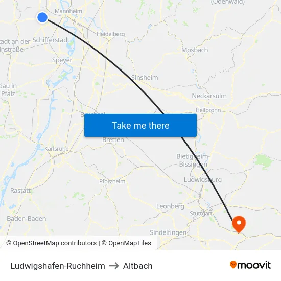 Ludwigshafen-Ruchheim to Altbach map