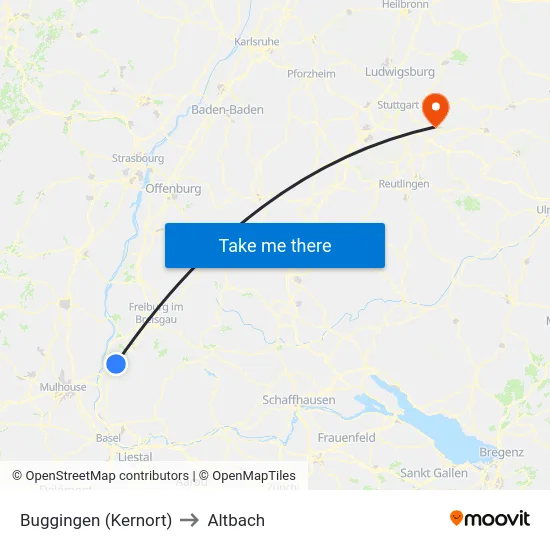 Buggingen (Kernort) to Altbach map