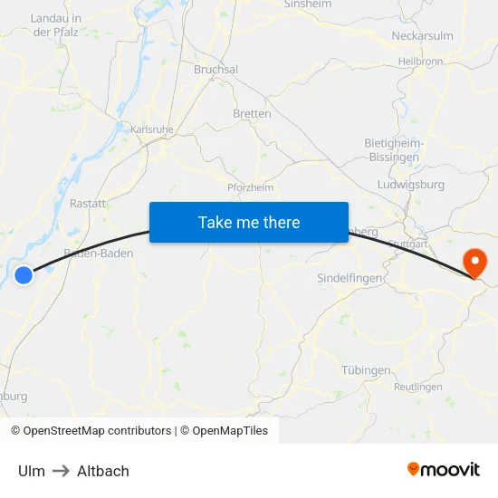 Ulm to Altbach map