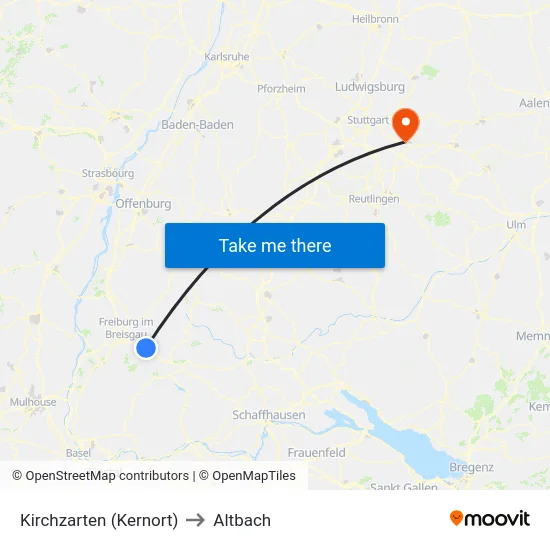 Kirchzarten (Kernort) to Altbach map