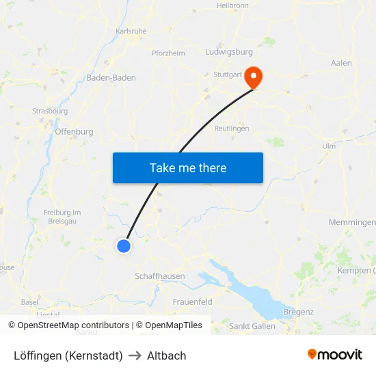 Löffingen (Kernstadt) to Altbach map