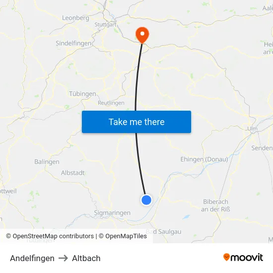 Andelfingen to Altbach map