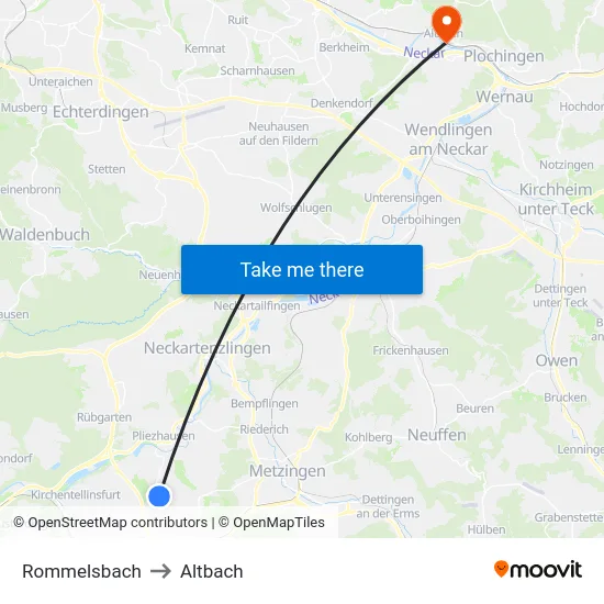 Rommelsbach to Altbach map