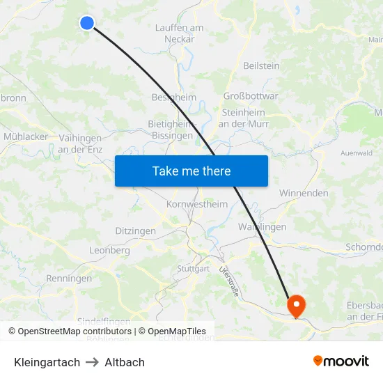 Kleingartach to Altbach map