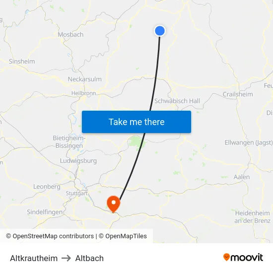 Altkrautheim to Altbach map