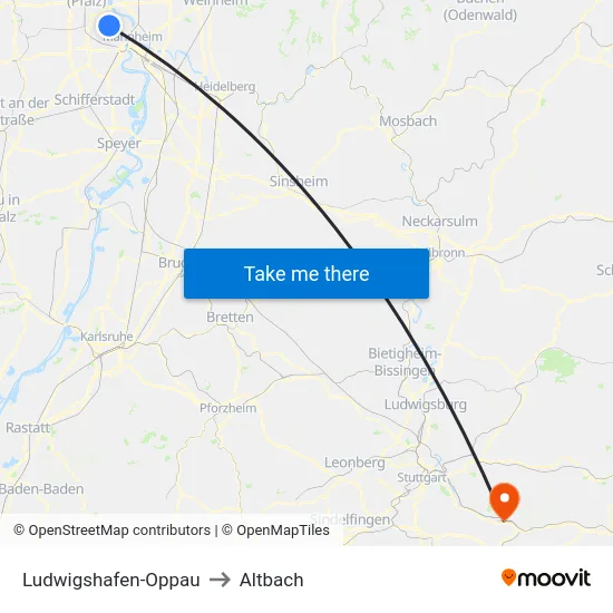 Ludwigshafen-Oppau to Altbach map