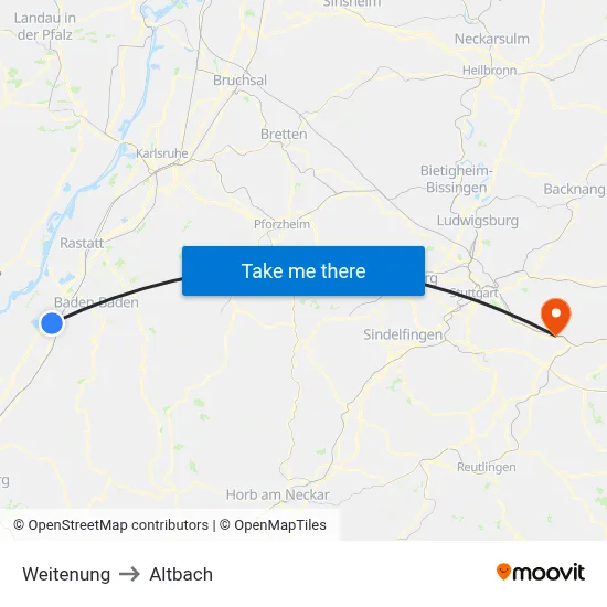Weitenung to Altbach map