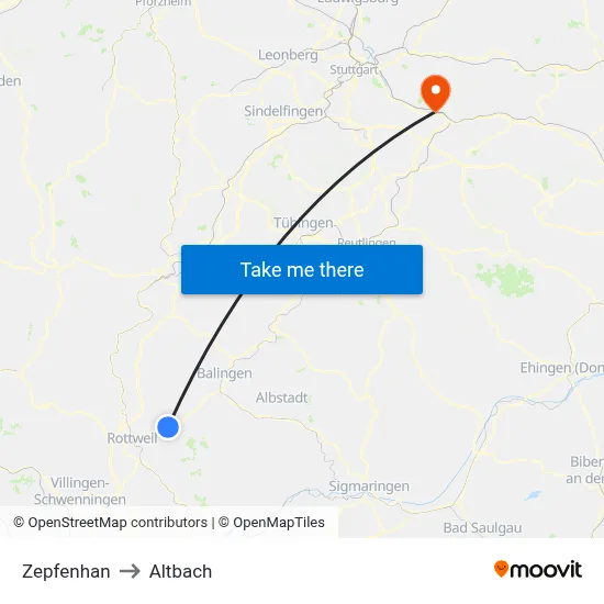 Zepfenhan to Altbach map