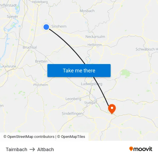 Tairnbach to Altbach map