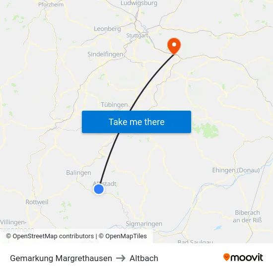 Gemarkung Margrethausen to Altbach map