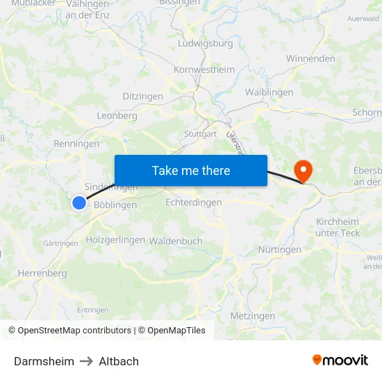 Darmsheim to Altbach map