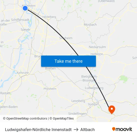 Ludwigshafen-Nördliche Innenstadt to Altbach map