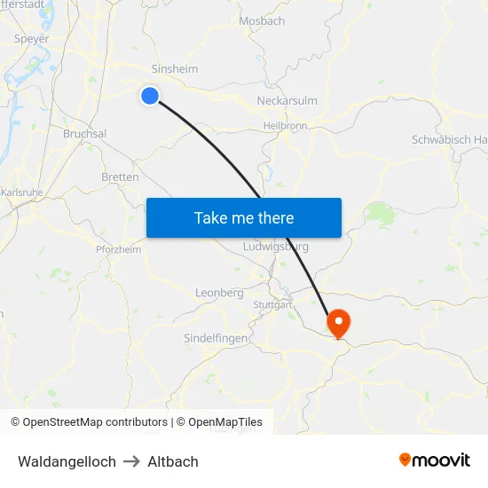 Waldangelloch to Altbach map