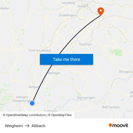 Weigheim to Altbach map