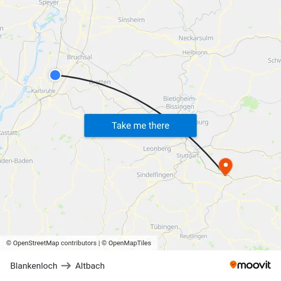 Blankenloch to Altbach map