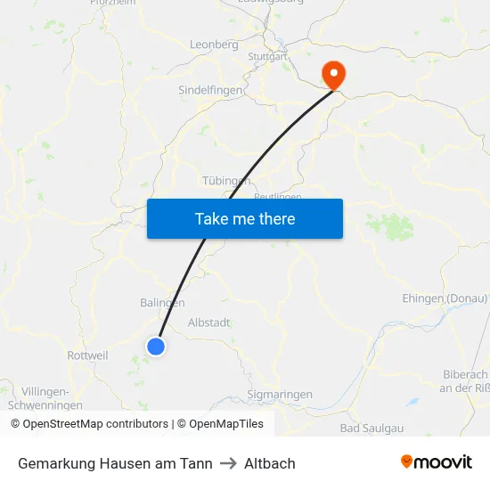 Gemarkung Hausen am Tann to Altbach map