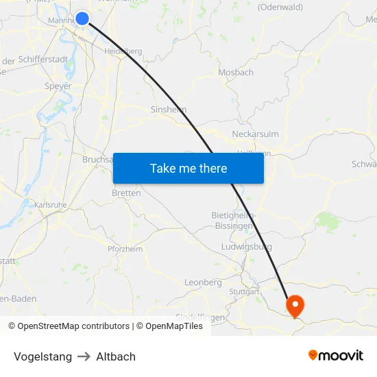 Vogelstang to Altbach map