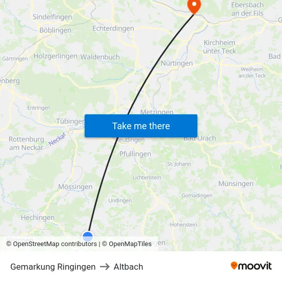 Gemarkung Ringingen to Altbach map