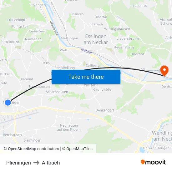 Plieningen to Altbach map