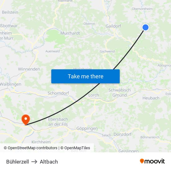 Bühlerzell to Altbach map