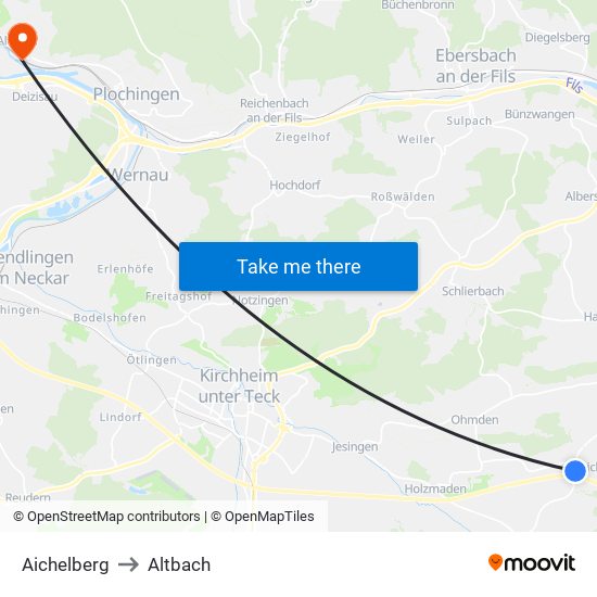 Aichelberg to Altbach map