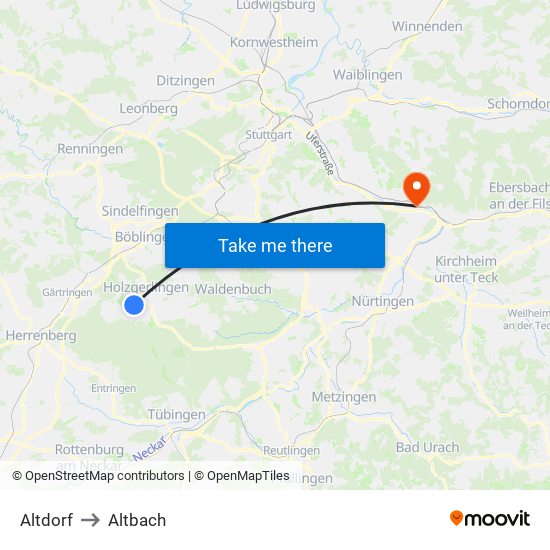 Altdorf to Altbach map