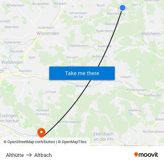 Althütte to Altbach map