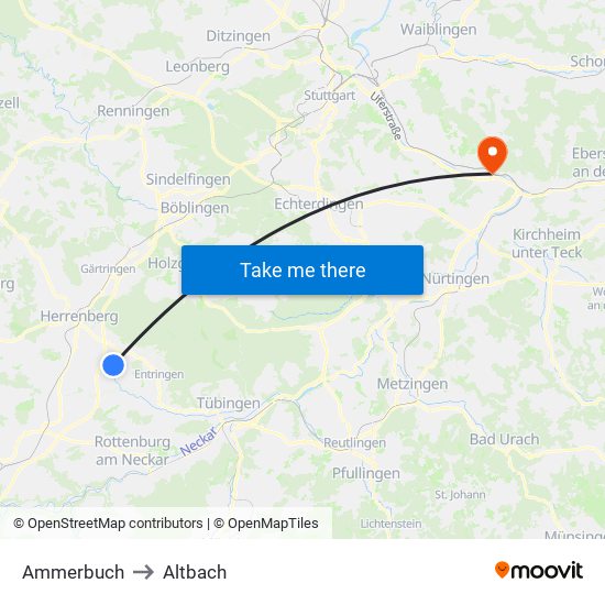 Ammerbuch to Altbach map
