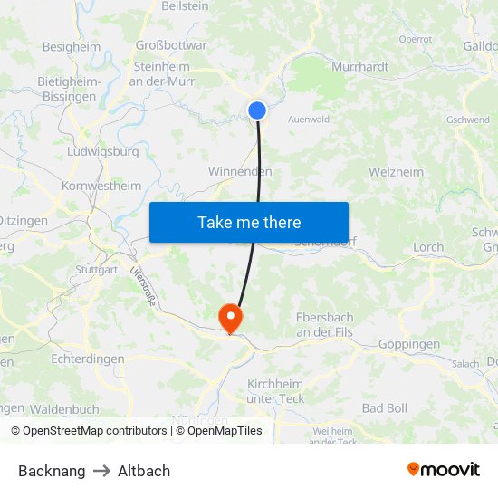 Backnang to Altbach map