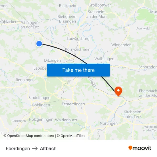 Eberdingen to Altbach map